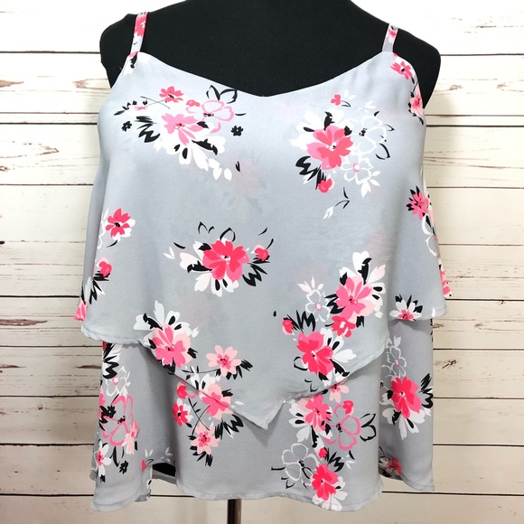 torrid Tops - TORRID Floral Handkerchief Gray Top Size 1 1X NWOT